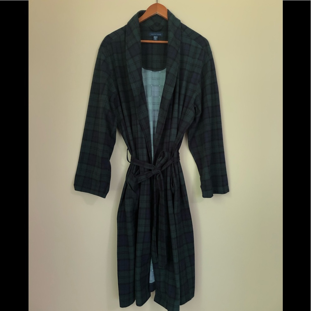 Tommy Hilfiger Blue/Green Plaid Striped Robe O/S